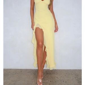 Tell me everything maxi dress- lemon -White Fox Boutique Yellow High Low Dress